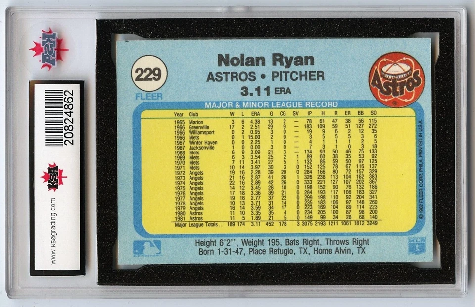 1982 FLEER BASEBALL #229 NOLAN RYAN HOF GRADED 7.5 NM+ (2021-902) - Image 2 of 4