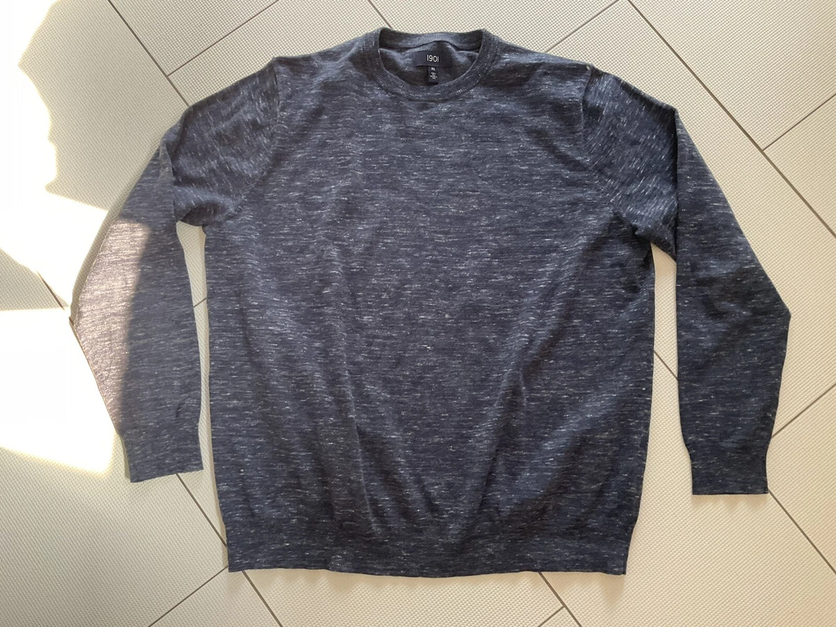 1901 Nordstrom Men s Marled Blue Cotton Crewneck Long Sleeve Sweater XL