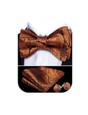 Bow Ties for Men Paisley Self Tie Bowtie Pocket Square Cufflinks Orange Black