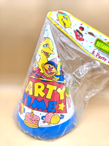 SOMBREROS DE FIESTA Plaza Sésamo 1990 vintage - Juego de 8, TOTALMENTE NUEVOS - Imagen 6 de 6