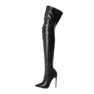 Womens Faux Leather Back Zip Pointed Toe High Heels Casual Over