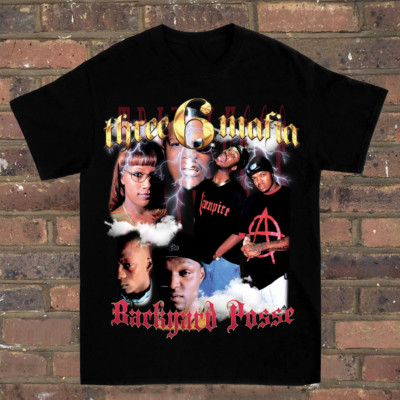 Three 6 Mafia Rap Collage T-shirt Black Short Sleeve All sizes S-5Xl  1F299