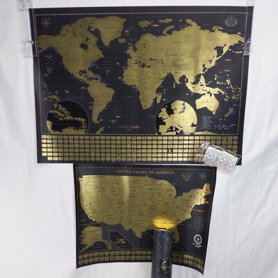 Interactive Educational Scratch Off World Map & USA Map Flags Capitols Stickers