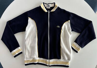 LACOSTE: Vtg Navy Blue White Izod Zip-up Athletic Bomber Jacket, Mens Sz  M