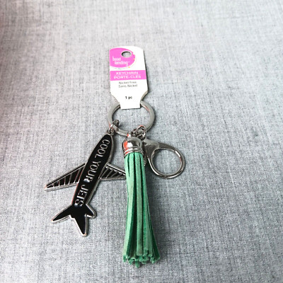 Bead Landing Cool Your Jets Key Chain Travel Theme Airplane Green Tassel