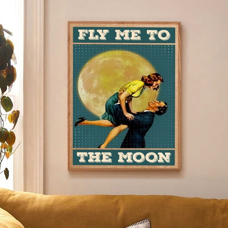 Fly Me To The Moon Vertical Print, Frank Sinatra Couple Vintage