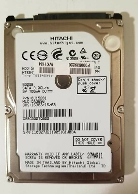 Hitachi 500Gb Hts547550A9E384 2.5 inch Sata 3.0Gb/S 5400Rpm Hard Drive ...