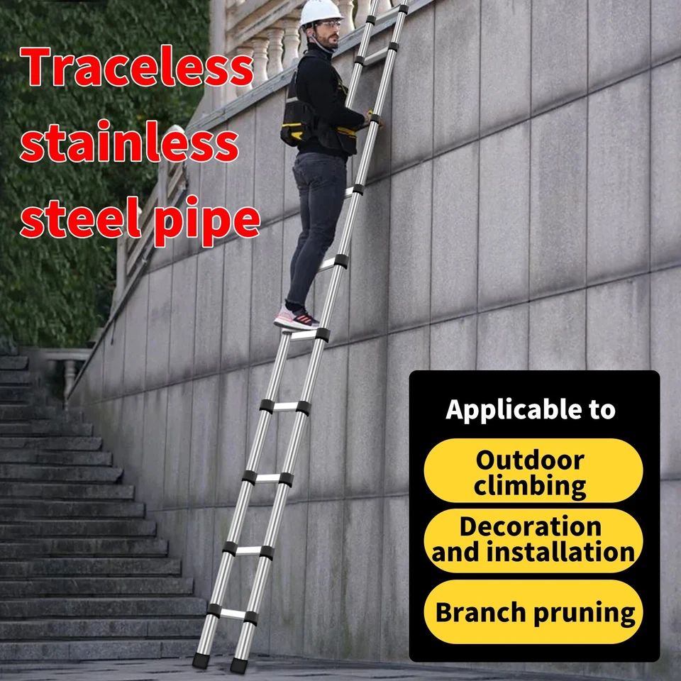 Escalera telescópica plegable antideslizante portátil de acero inoxidable de 3,9 m para uso doméstico Foto 4 de 4