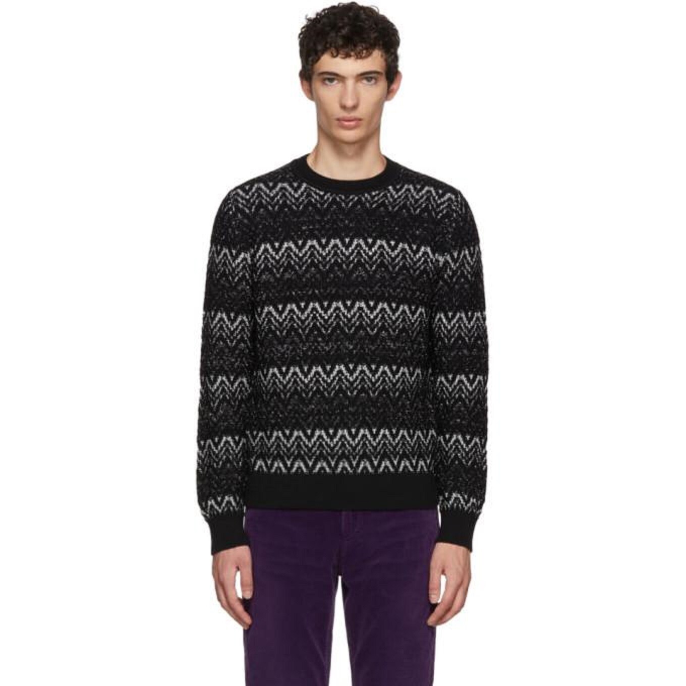 Maglione Lurex Saint Laurent unisex in lana argento zig zag $1100 S 529736 1081