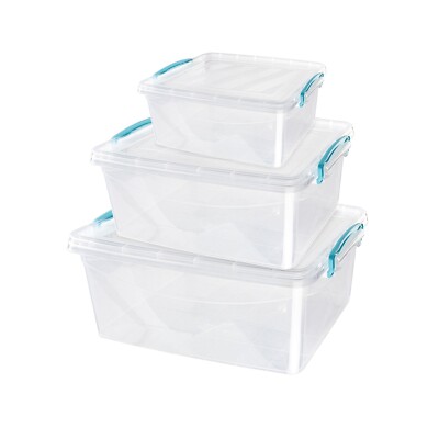 JVL Kunststoff Clip Deckel Lebensmittel Aufbewahrungsbox, 3er Set, 1,6L, 3L, 5L - Klar