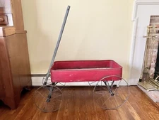 Antique Red Paint Decorated Iron And Wood Wagon