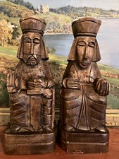 LARGE CARVED WOODEN KING & QUEEN STAIR NEWEL POST CAP CHURCH FINIALS  #4
