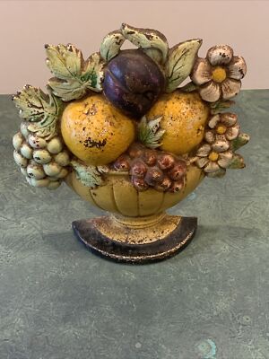 Antique Hubley Fruit Bowl Cast Iron Doorstop #456 Oranges Flowers
