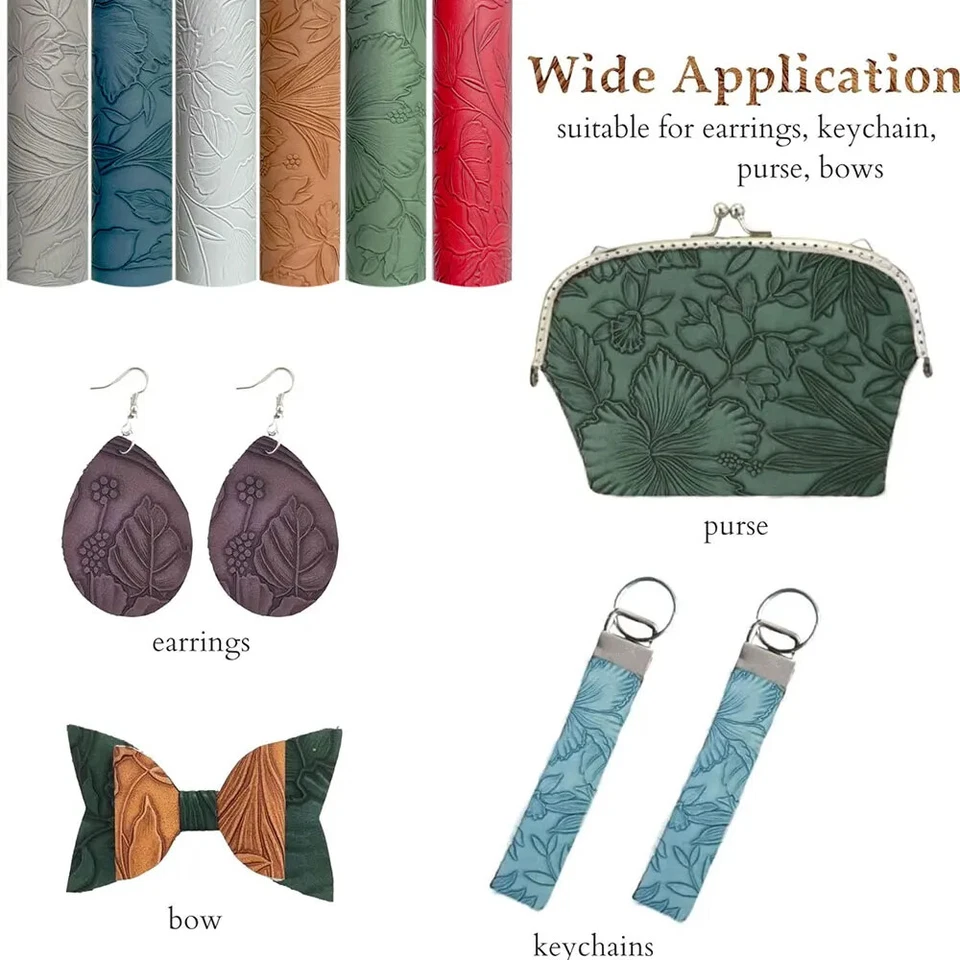 Multisizes EMBOSSED FLOWAL FAUX LEATHER WHOLESALE SHEET For Hair Bow Wallet DIY - Image 2 of 4