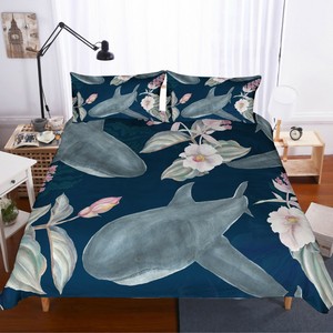 3d Watercolor Floral Shark Quilt Cover Set Bedding Duvet Cover