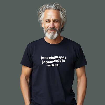 T-Shirt Uomo Maniche JE NE VIEILLIS PAS JE PRENDS DE LA VALEUR Blu