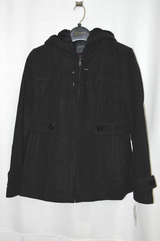 Covington 女式连帽抓绒步行黑色夹克 - S/M 码全新带标签 — 第 2/4 张图片