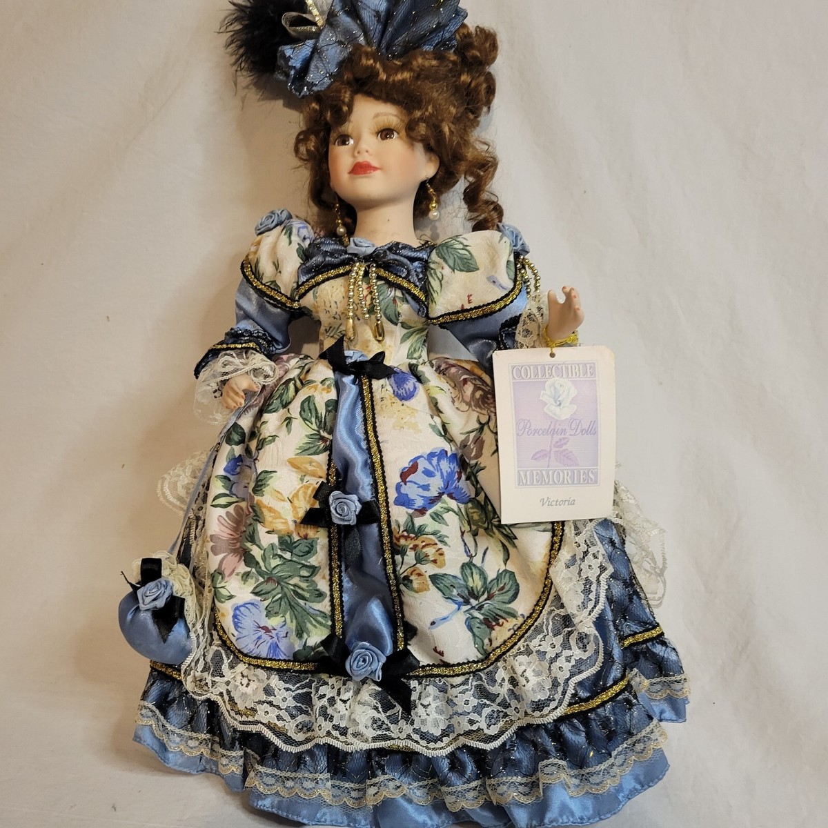Collectible Memories Porcelain Doll Victoria in a Blue Floral