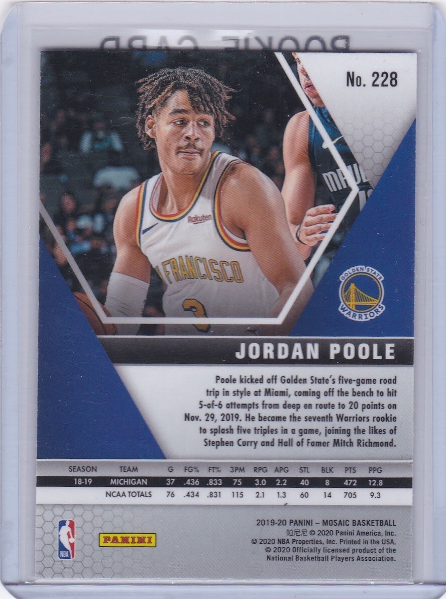 JORDAN POOLE ROOKIE CARD Golden State Warriors 2019 MOSAIC