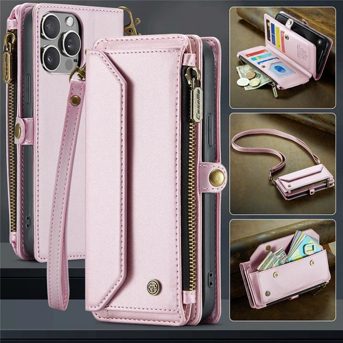 For iPhone 16 15 14 13 12 Pro Max Plus Case Wallet Leather ZIP Bag Strap Cover - Picture 49 of 84