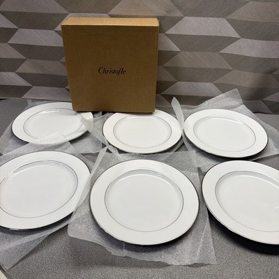 6 PCS CHRISTOFLE B07636130 ALBI PLATINE PORCELAIN DESSERT PLATES