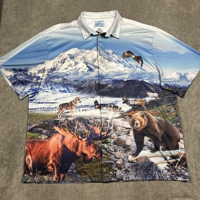 David Carey Originals Shirt Mens 3XL Button Up AOP Mountain Wolf Eagle America