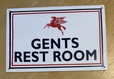 Mobil Gas Station Pegasus Porcelain Gents Rest Room Sign - Excellent