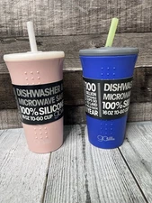 2 GoSili Reusable Silicone Cups, lids and straw, dishwasher&microwave safe