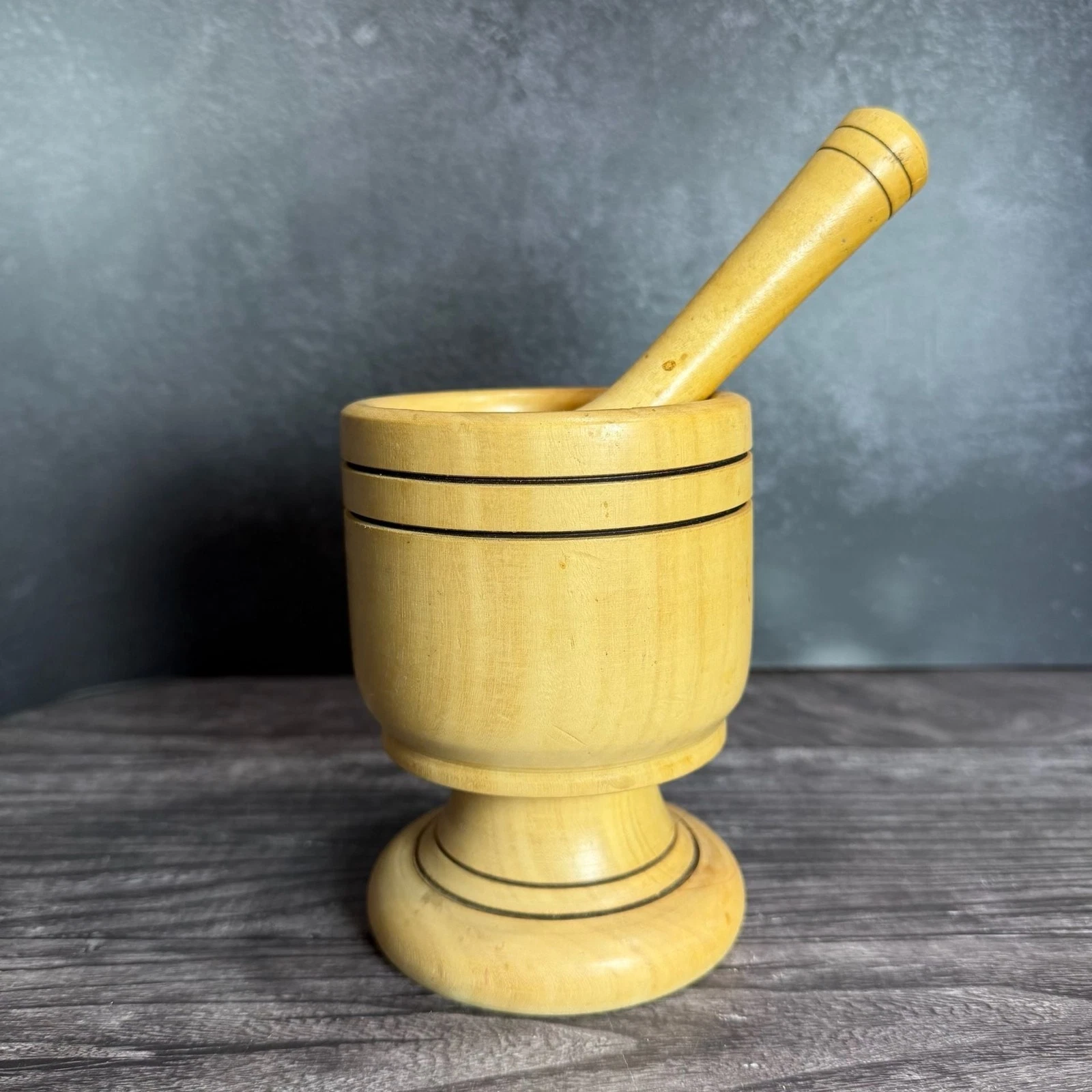 Vintage Rustic Hand Carved Wooden Mortar and Pestle Set for Herbs and Spices