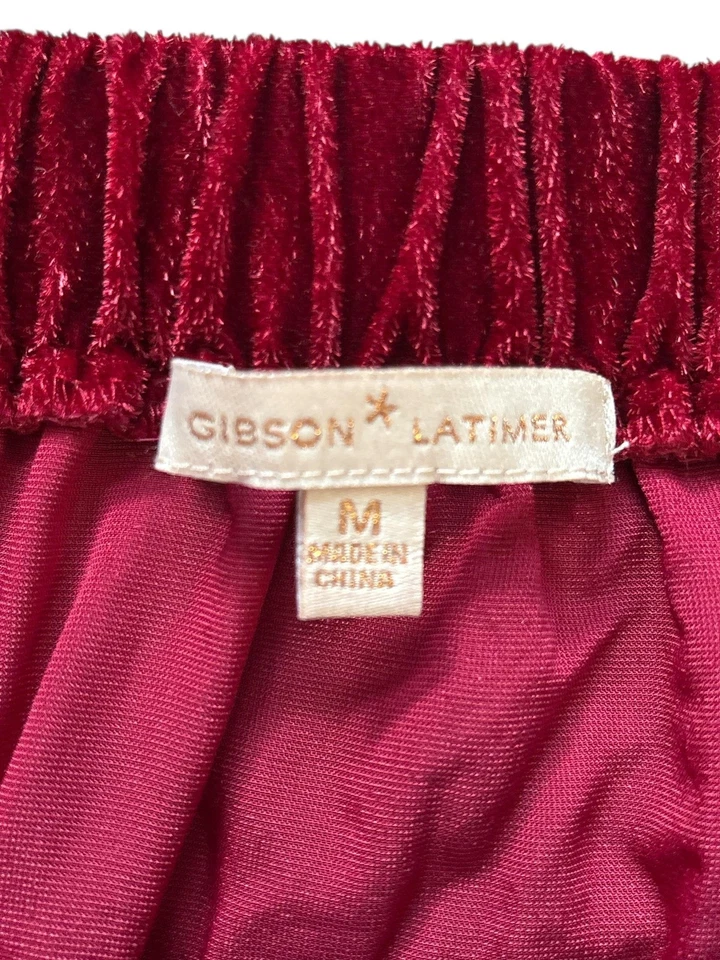 Camisa Gibson Latimer Mujer Mediana Roja Terciopelo Fuera del Hombro Manga Campana Blusa Foto 4 de 4