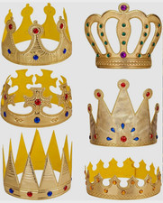 Gold Princess Adjustable Felt Crown Tiara w/ Multicolor Faux Jewels One Size