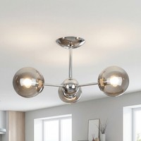 Deckenlampe Deckenleuchte Kugelschirm B: 48.5 Cm Rauchglas Metall 3-Flammig E27