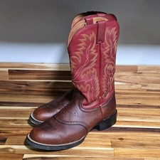 Justin Boots Mens 10 1/2 J Flex Saddle Vamp Brown Leather Western Cowboy