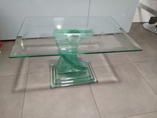Tavolino da Salotto in Vetro Design Moderno con Base a Spirale 50x70 cm Vintage