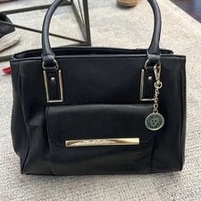 Anne Klein Faux Leather Hobo Satchel Double Handle Handbag Purse Tote Black