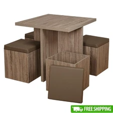 5-Piece Compact Dining Set W/ Square Table Storage Stools Small Spaces New