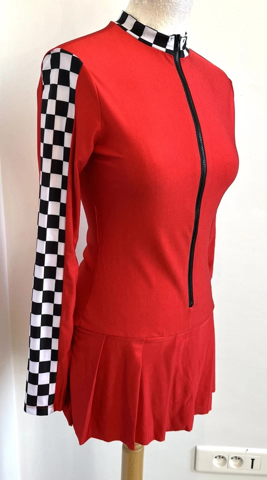 robe T36/38 courte ample et patineuse tissus stretch rouge et à carreaux 432/ - Photo 2/4