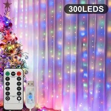 300 LED Fairy Curtain String Lights Multicolor 8 Lighting Modes Christmas