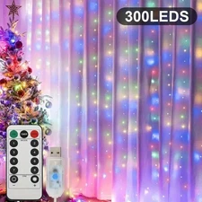 300 LED Fairy Curtain String Lights Multicolor 8 Lighting Modes Christmas