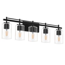 5-Light Modern Black Bathroom Vanity Light Fixture with Clear Glass Shades 31 in
