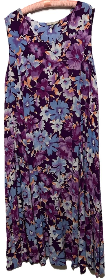 Woman Within Dress 1X Cute Purple Blue Floral Print Rayon Popover Sundress 22/24 - Image 2 of 4