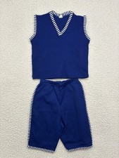 Vintage 2pc Set Boys Size 7-8 Retro Summer Beach Tank Shorts Stretch Nylon Blue