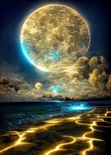 Moon Diamond Painting Kits for Adults, 5D Moonlight Beach Diamond Art Kits
