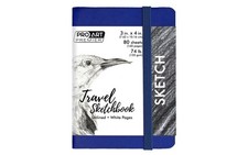 Pro Art Premier Sketch Book Travel 4"x 3" White 74lb Royal Blue 80 Sheets,