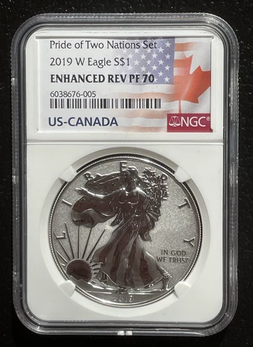 2019-W $1 SILVER AMERICAN EAGLE NGC ENHANCED REV PF70 Pride Two Nations : 06607