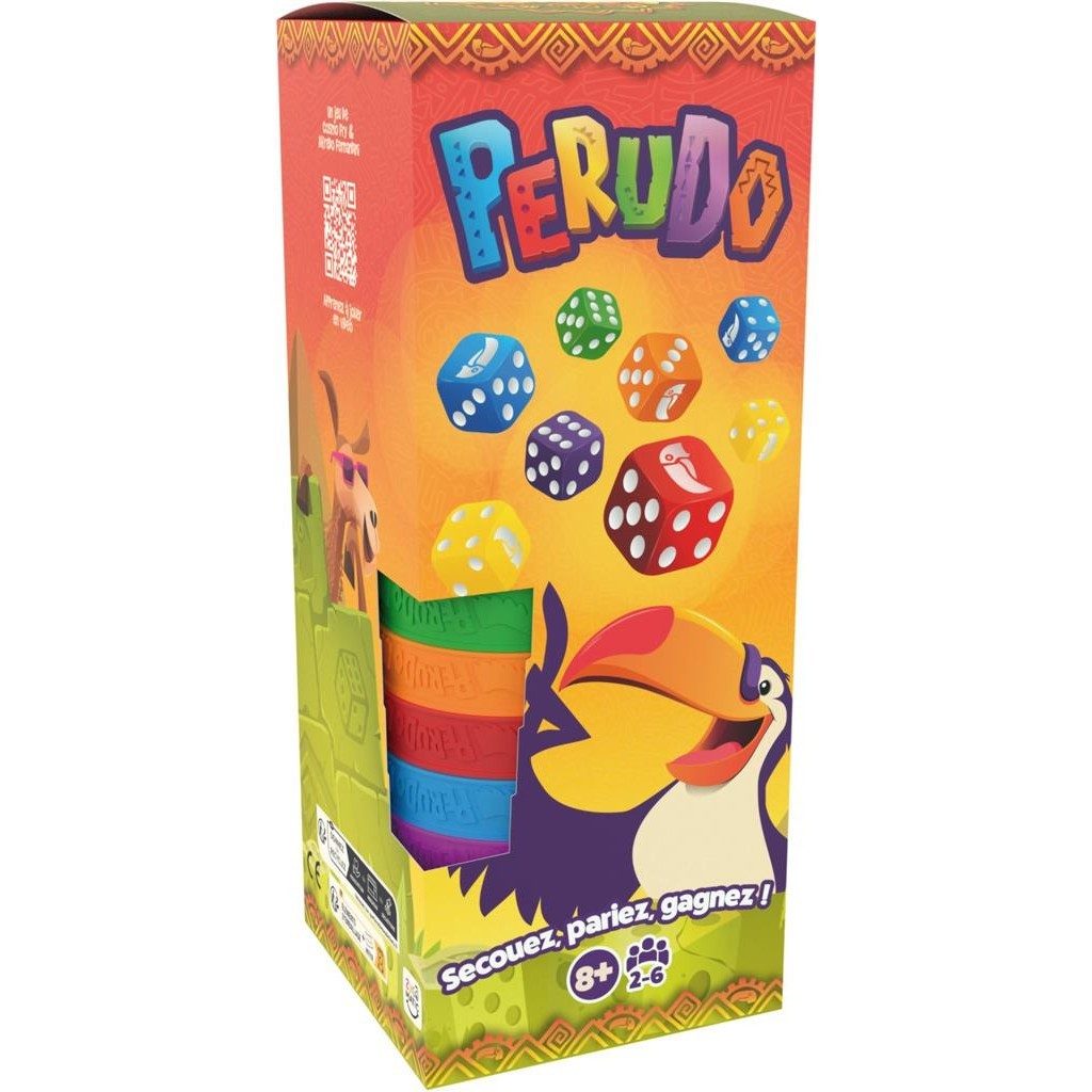 Jeu Perudo Asmodee classique de bluff avec 30 dés et 6 gobelets colorés
