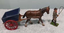 Carrello e contadino vintage anni 50 Britains metallo 1/32 trainato da cavalli