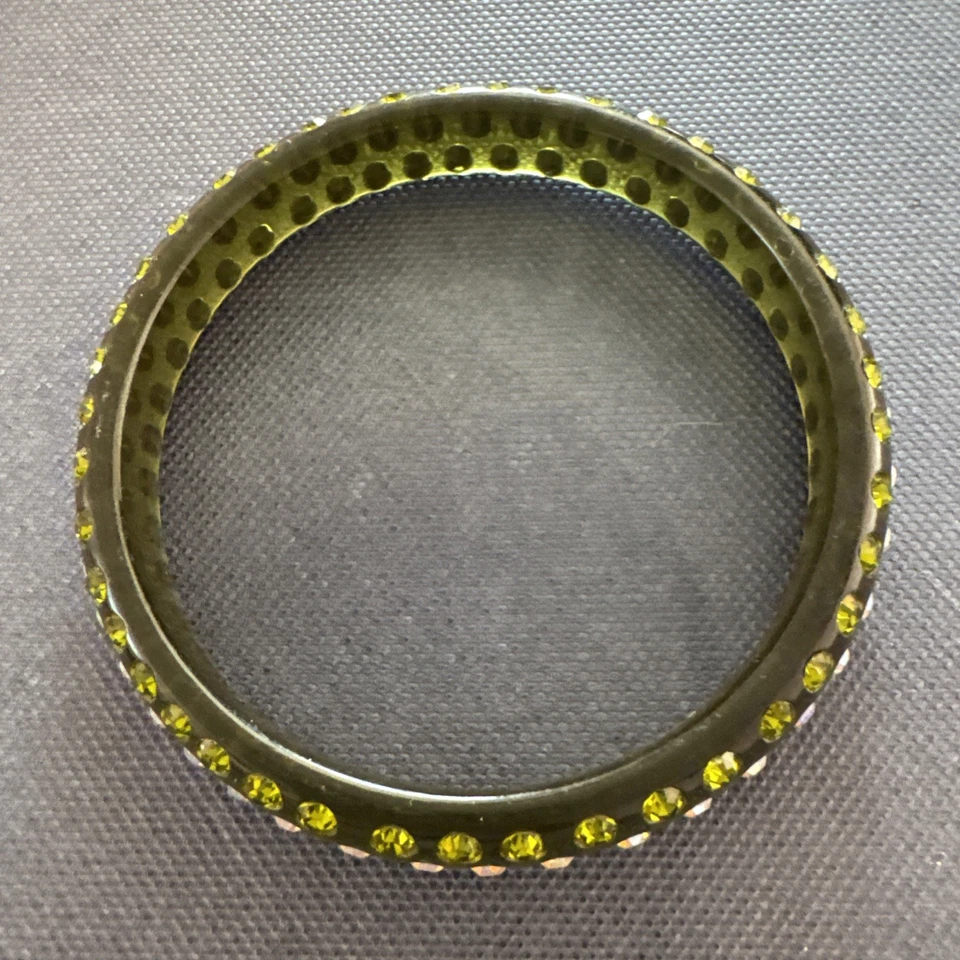 Brazalete Brazalete Resina Amarilla con Acentos de Estrás Transparente Retro Grueso Foto 2 de 4