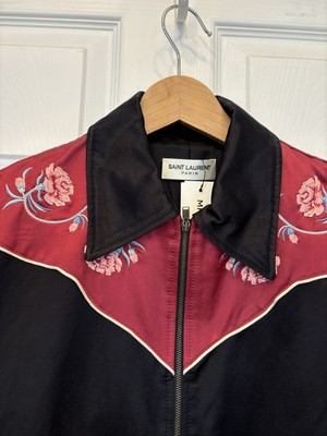 Saint Laurent Western Teddy Jacket in Embroidered Rose / FW16