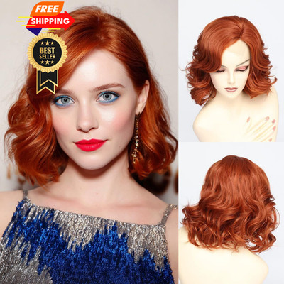 EssionTech Short Lace Copper Red Wavy Wigs for One Size,
